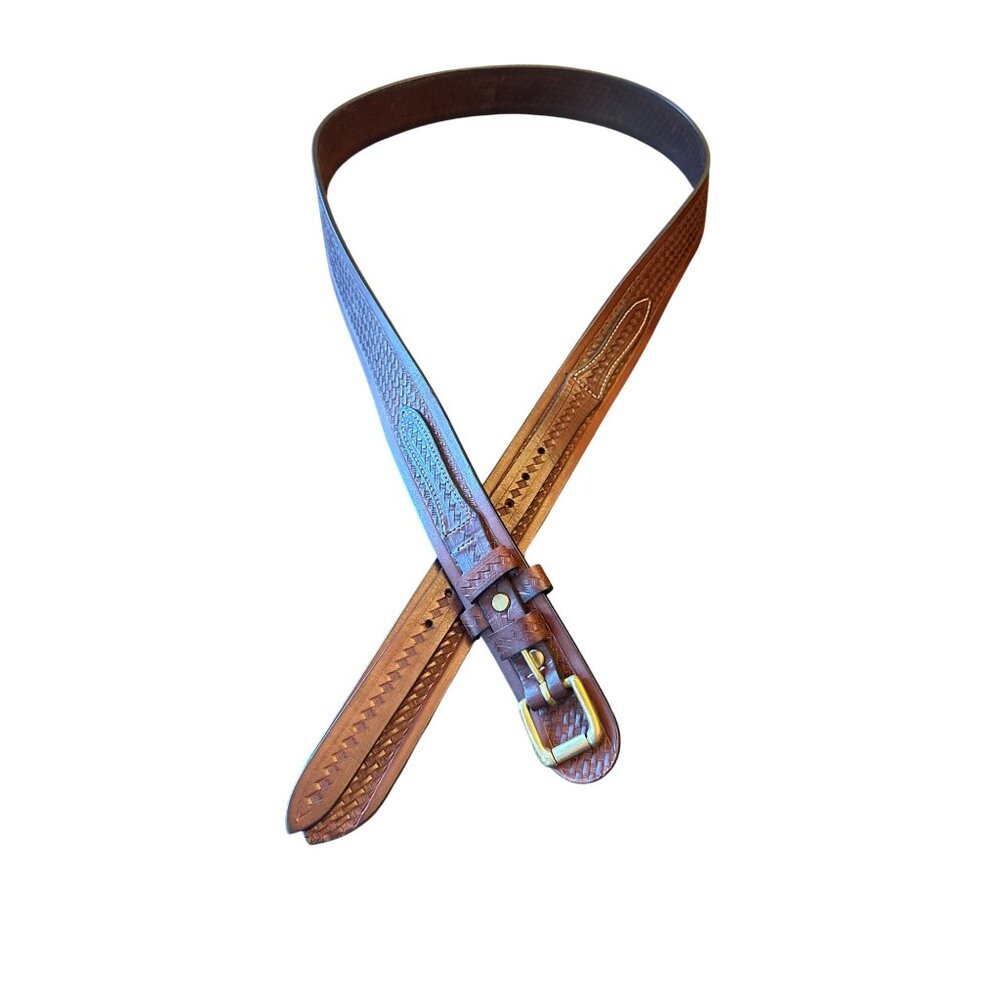 Affilare Handcrafted Leather Belt With Vintage Brass Buckle Artisan Tooled Desig